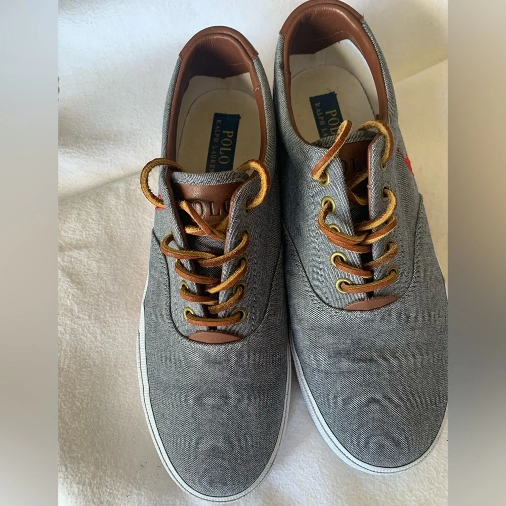 Polo Ralph Lauren Vaughn Gray Canvas Men's Sneakers Shoes Size 9 D Leather Laces - Picture 12 of 13